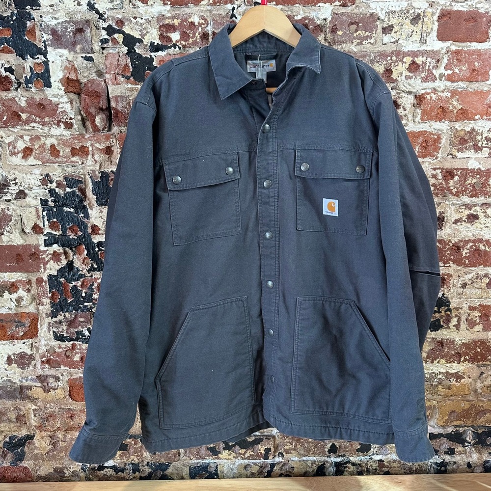 Carhartt Jacket Mens Large Gray Lined Snap Front Workwear Shacket